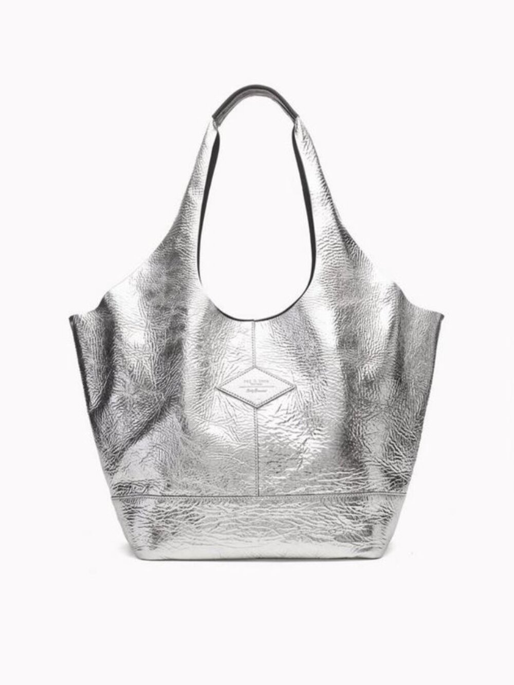 Rag & Bone Camden Shopper Metallic Silver Black Leather Tote Bag Oversized - Picture 2 of 14